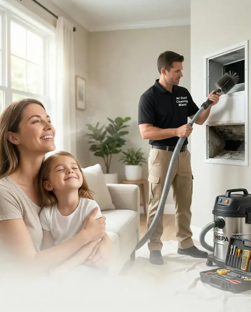 Miami family with their licensed AC filter delivery technician