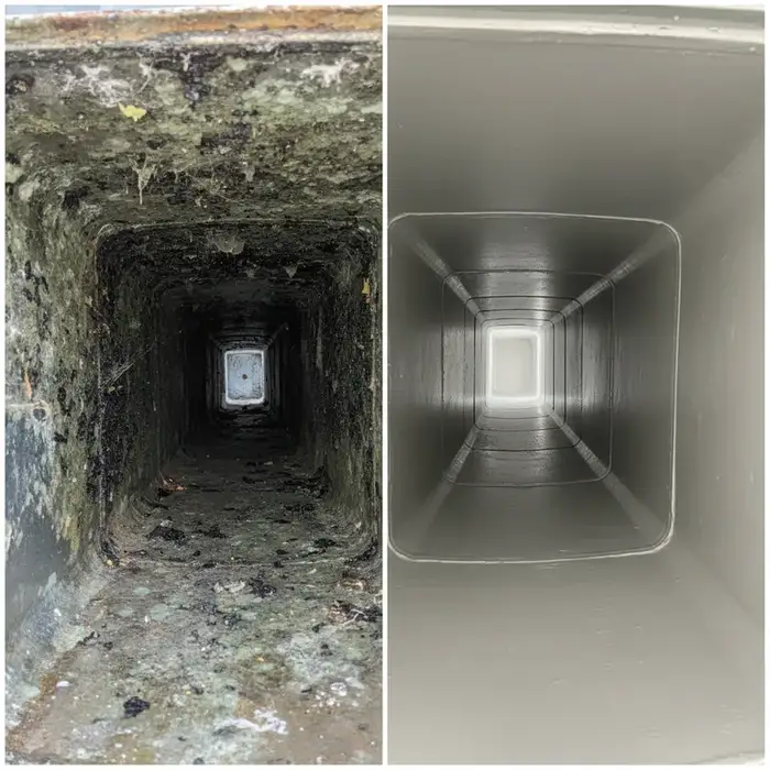 Before and after duct mold remediation — moldy duct vs clean sealed duct