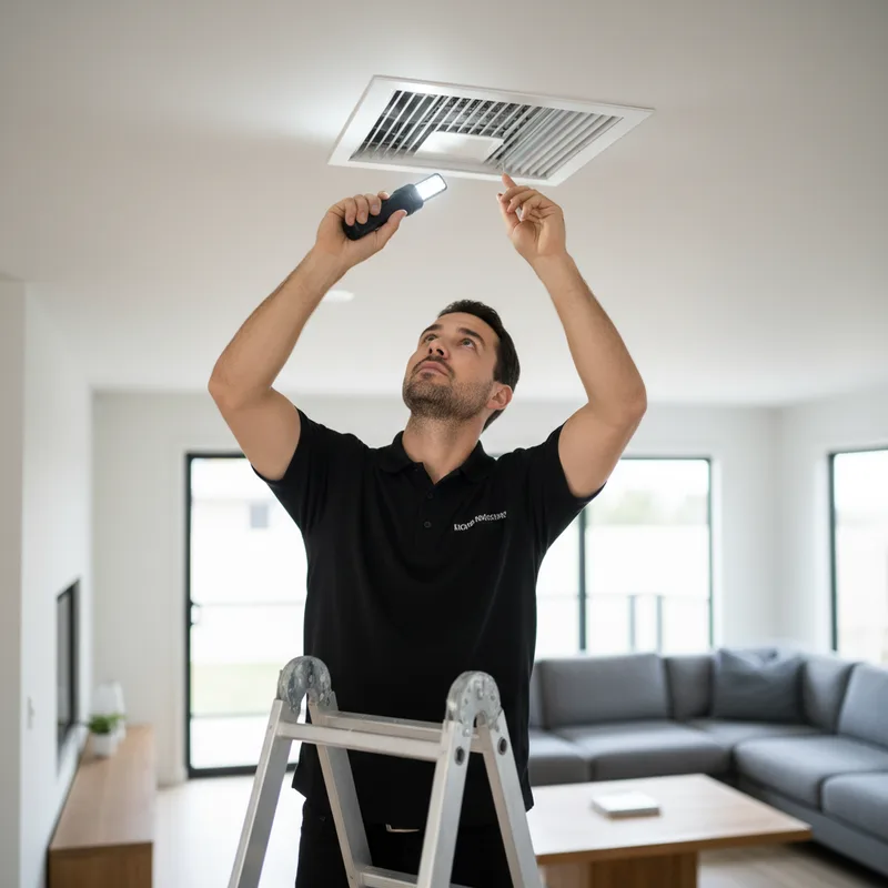 HVAC technician inspecting air ducts in Hollywood FL